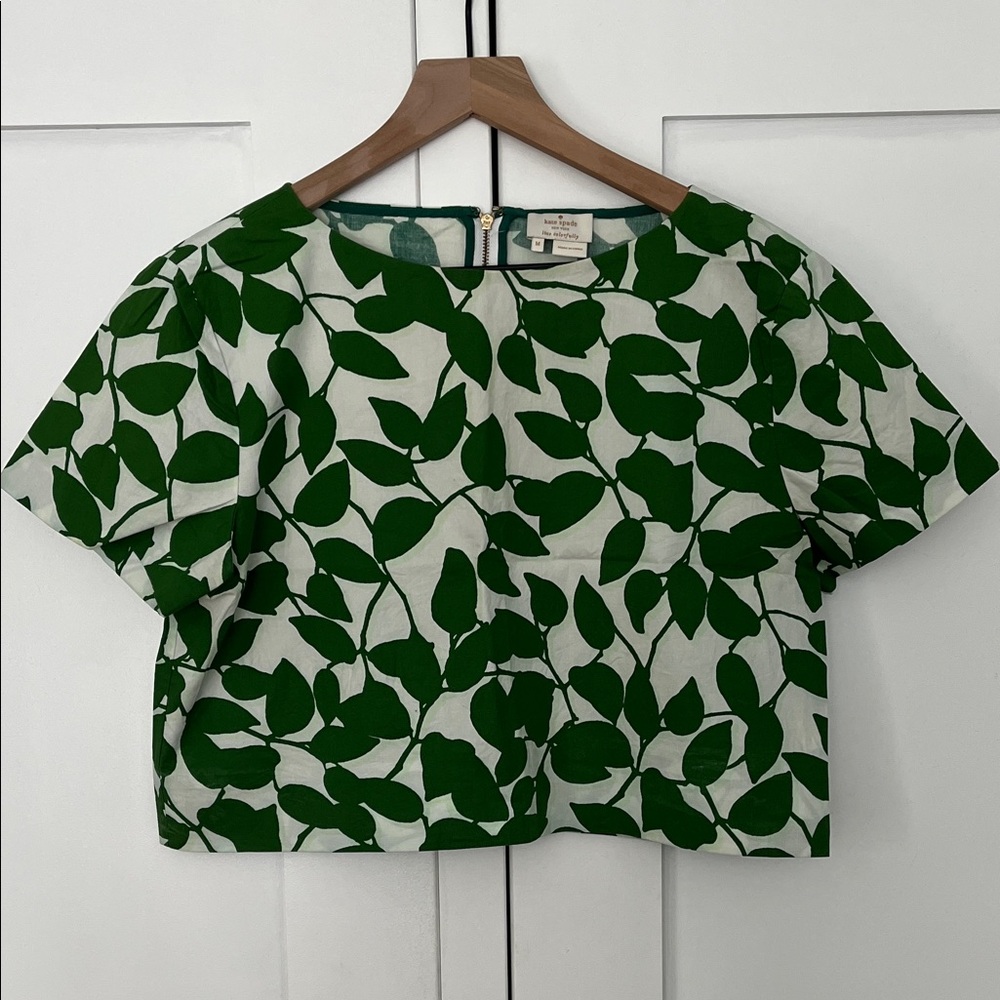 Kate Spade green leaf floral print crop top